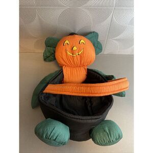Nylon Halloween Pumpkin‎ Head Plush Trick-Or-Treat Candy Gift Basket Vtg 80s